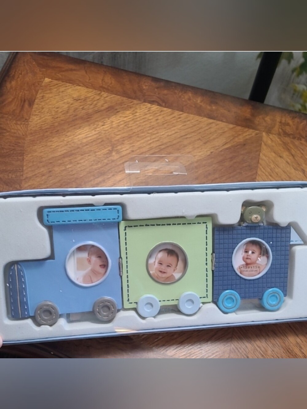 NWT! Blue and Green Train Tri-Folding New Baby Photo Frame